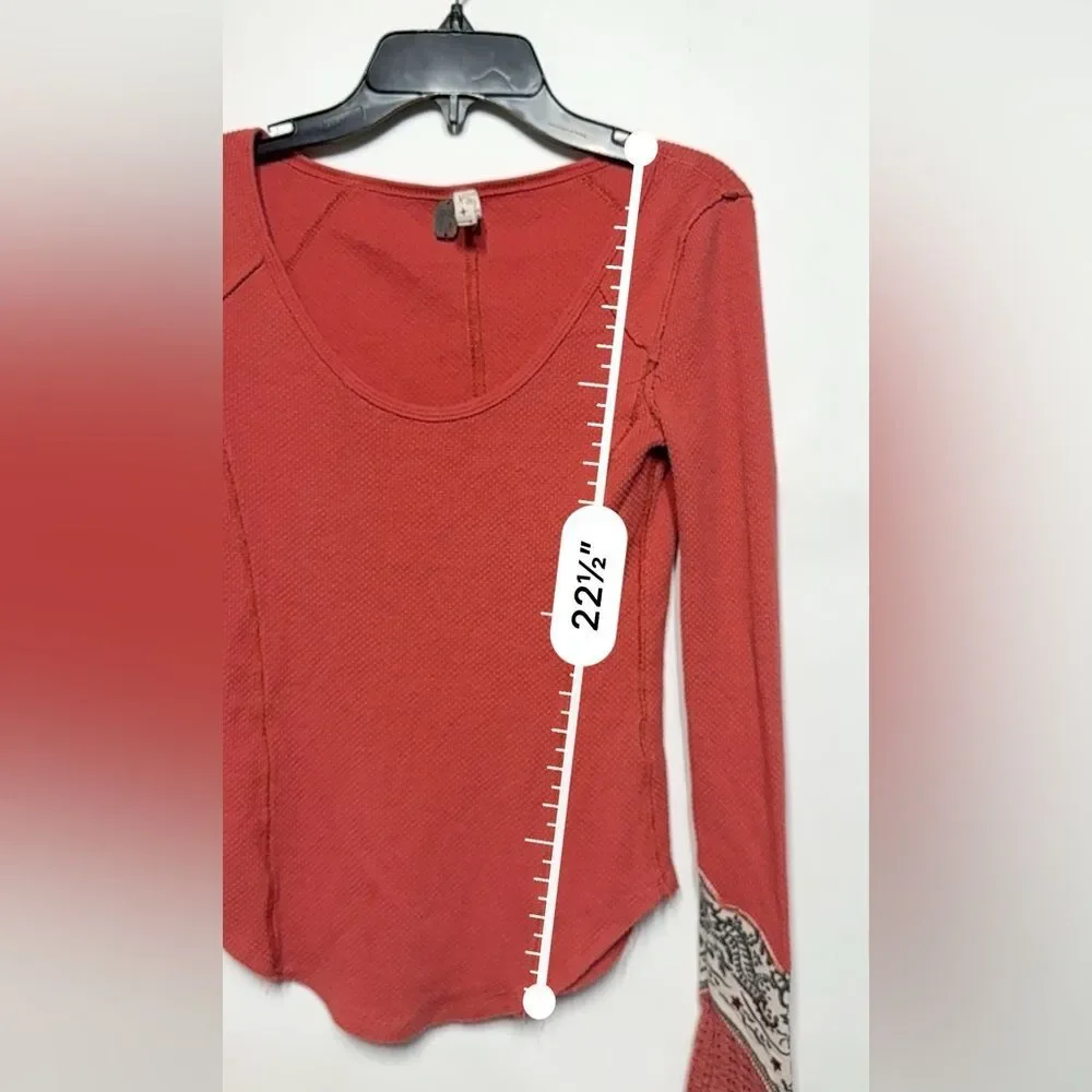Free People Bandana Cuff Thermal Top in Red XS